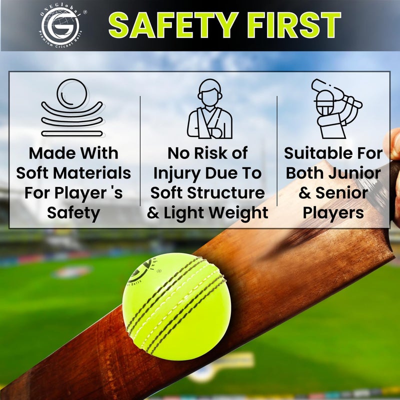 ONEGlobal Soft Rubber Cricket Ball for Practice | Outdoor & Indoor Practice Cricket Ball with Core & Stitched Seam | Realistic Feel, True Bounce & Swing for Practice, Honing Skills & Family Fun - Image 3